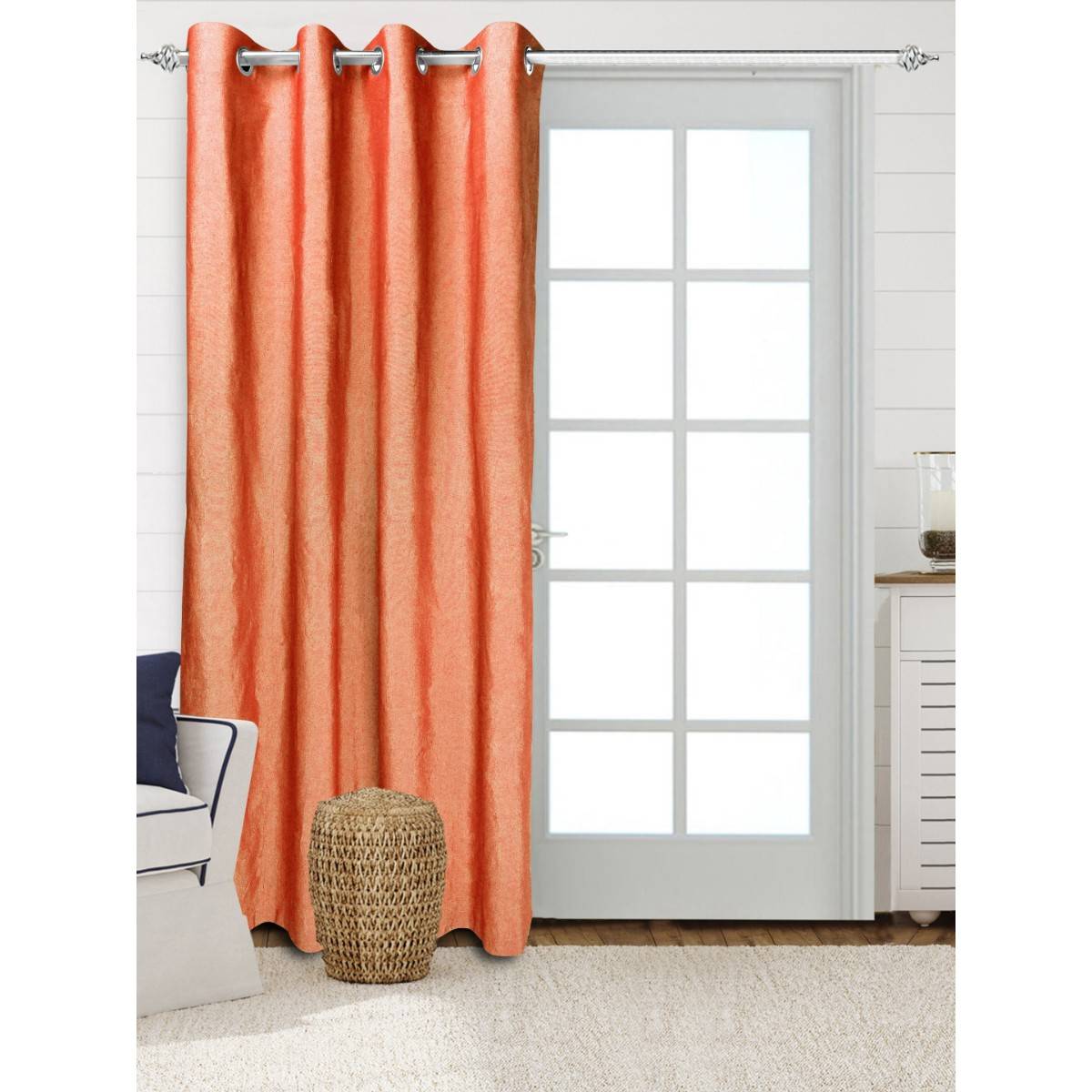 Saral Home Solid Cotton Room Darkning Window Curtains 1 Pcs, Orange 4x5 Feet
