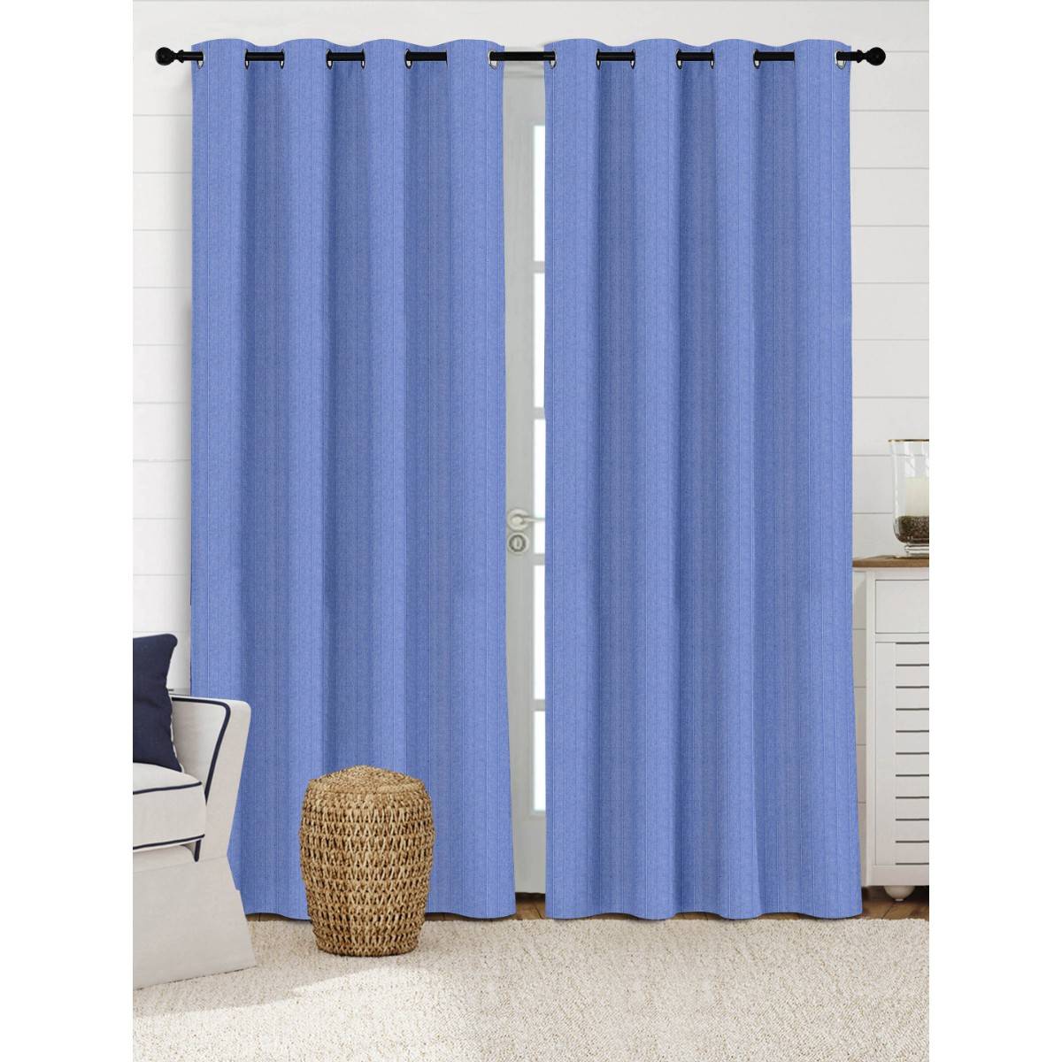 Saral Home Chawla Cotton Room Darkening Door Curtain 2Pcs, Blue 4x7 Feet