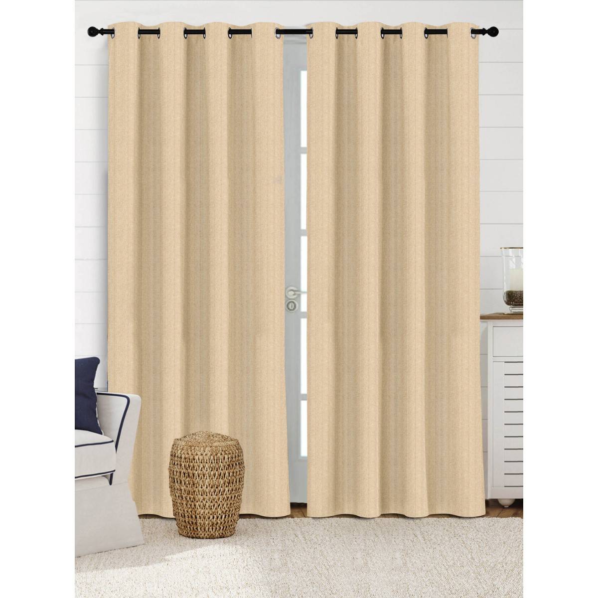 Saral Home Chawla Cotton 100% Blackout Long Door Curtain 2Pcs, Beige. 4x9 Feet