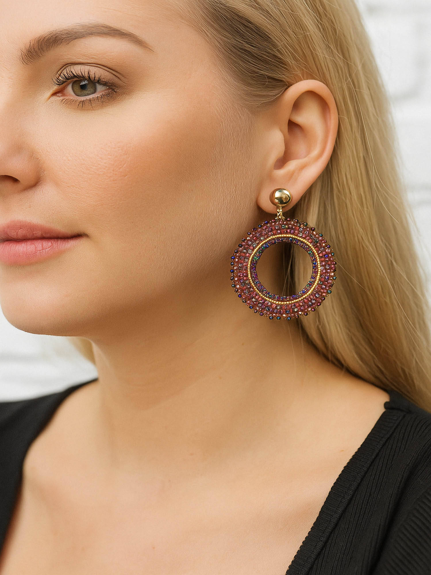 Jewelz Sparkling Multicolor Beaded Circular Drop Earrings