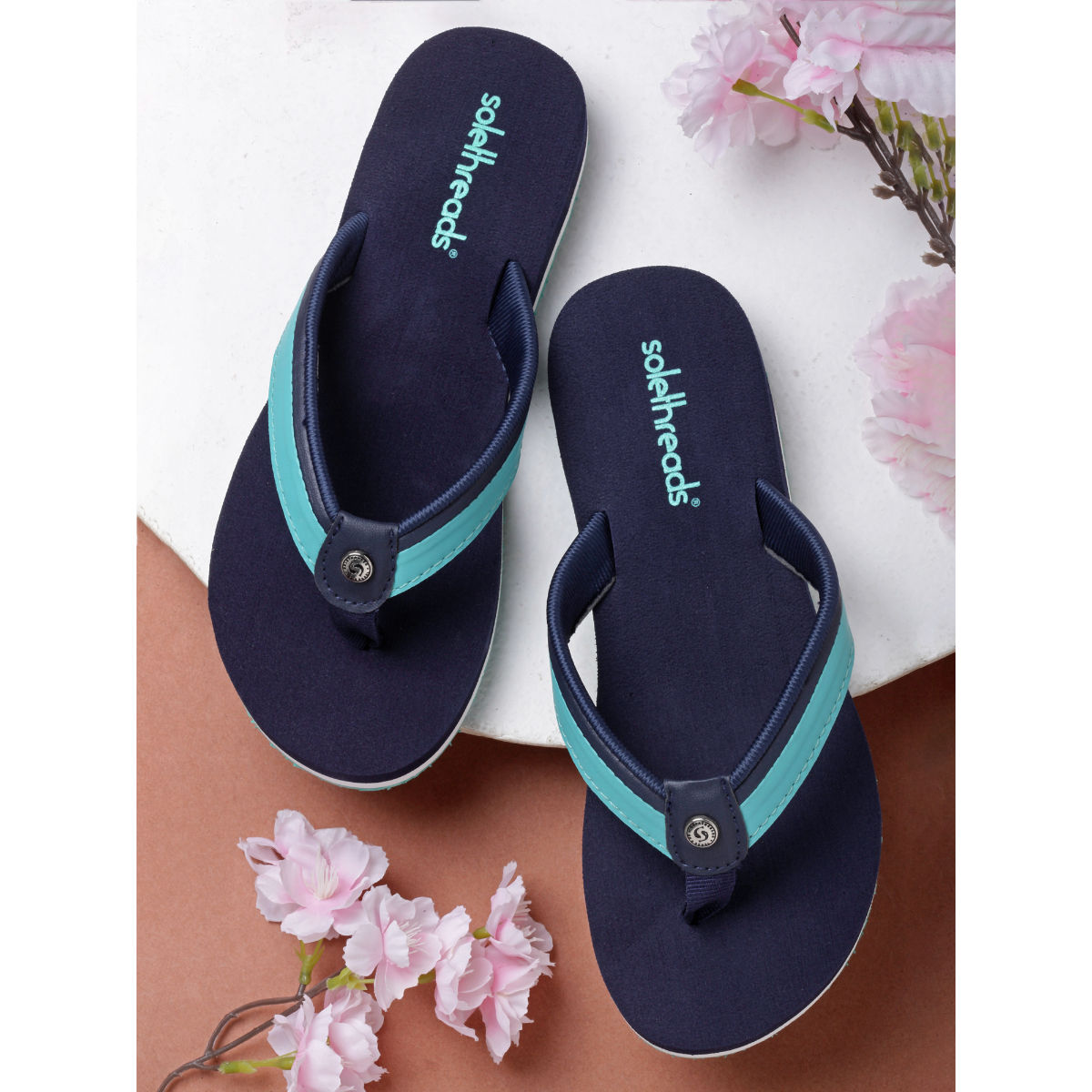 Buy SOLETHREADS Health Plus Women Navy Solid Flip Flop Online