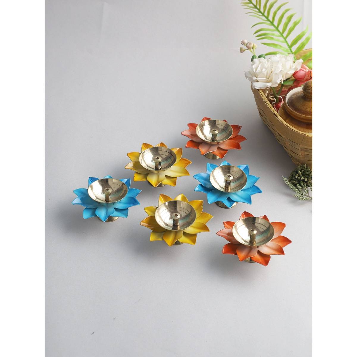 AAPNO RAJASTHAN Lotus Shape Metal Diyas (Pack of 6)