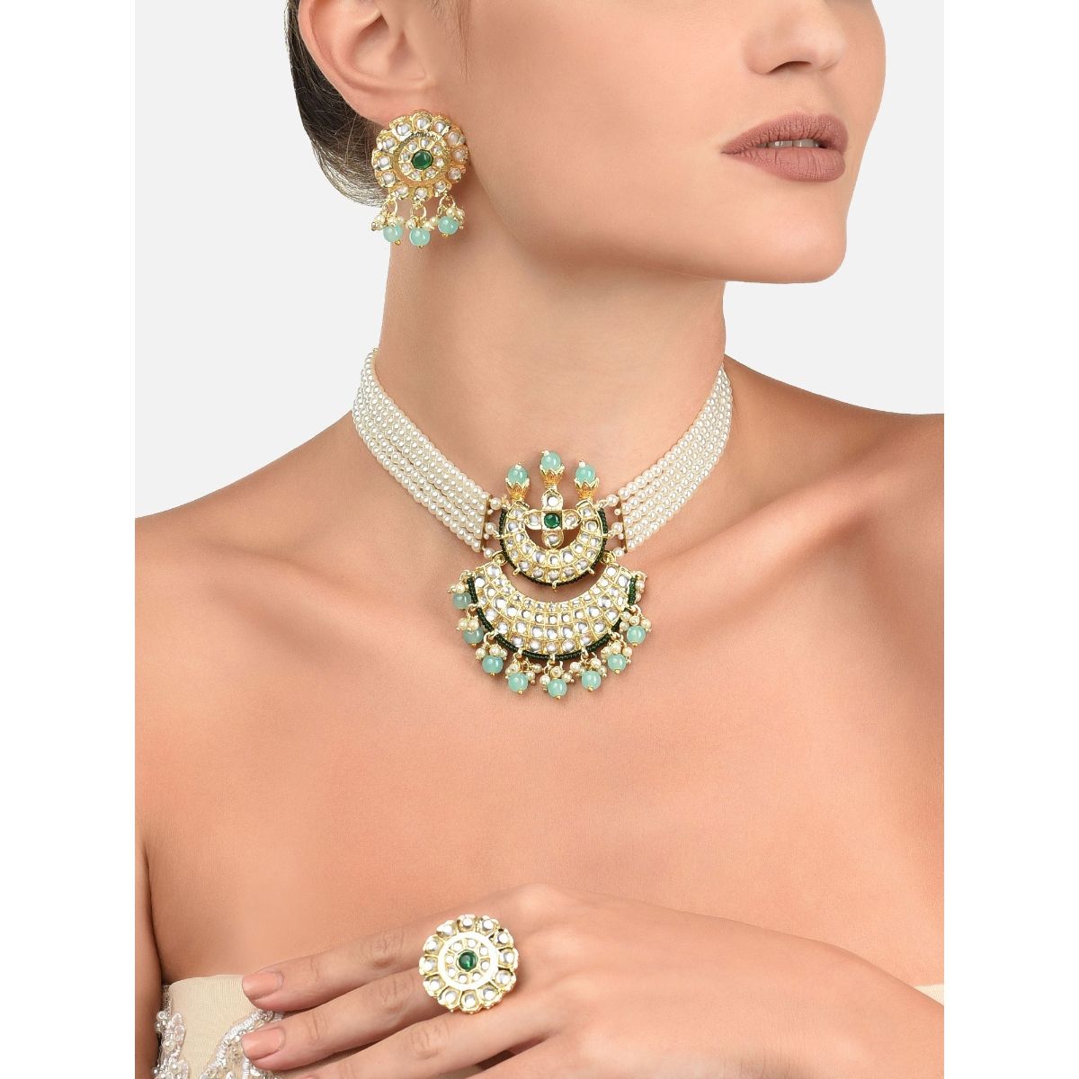 Zaveri Pearls Multistrand Pearls Kundan 