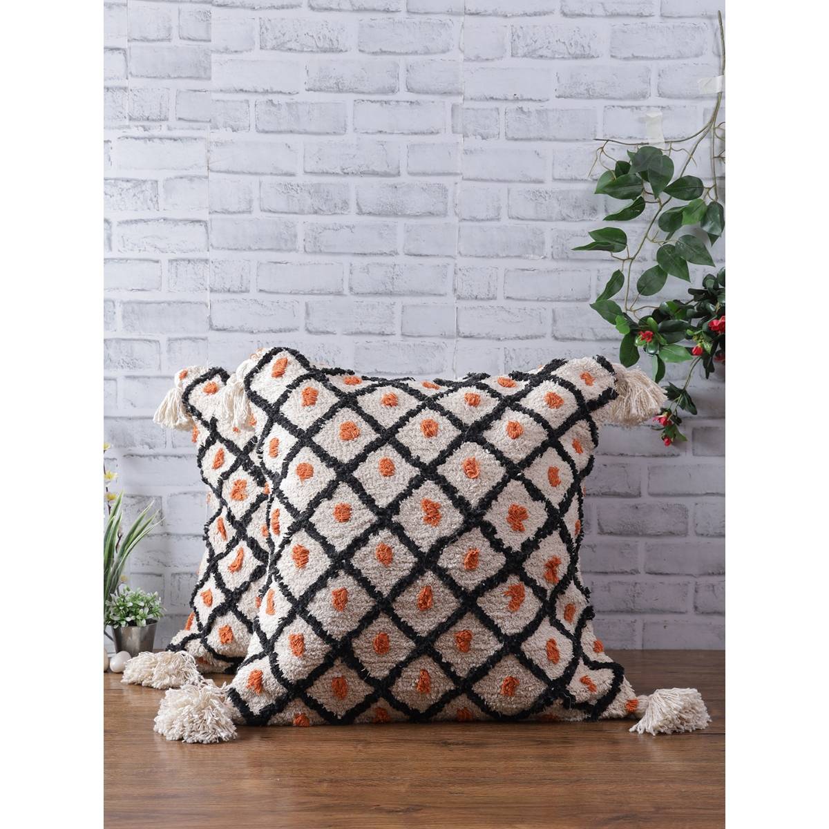 eyda Hand Woven Multi Color Cotton Cushion Cover Set Of 2-20X20 Inch