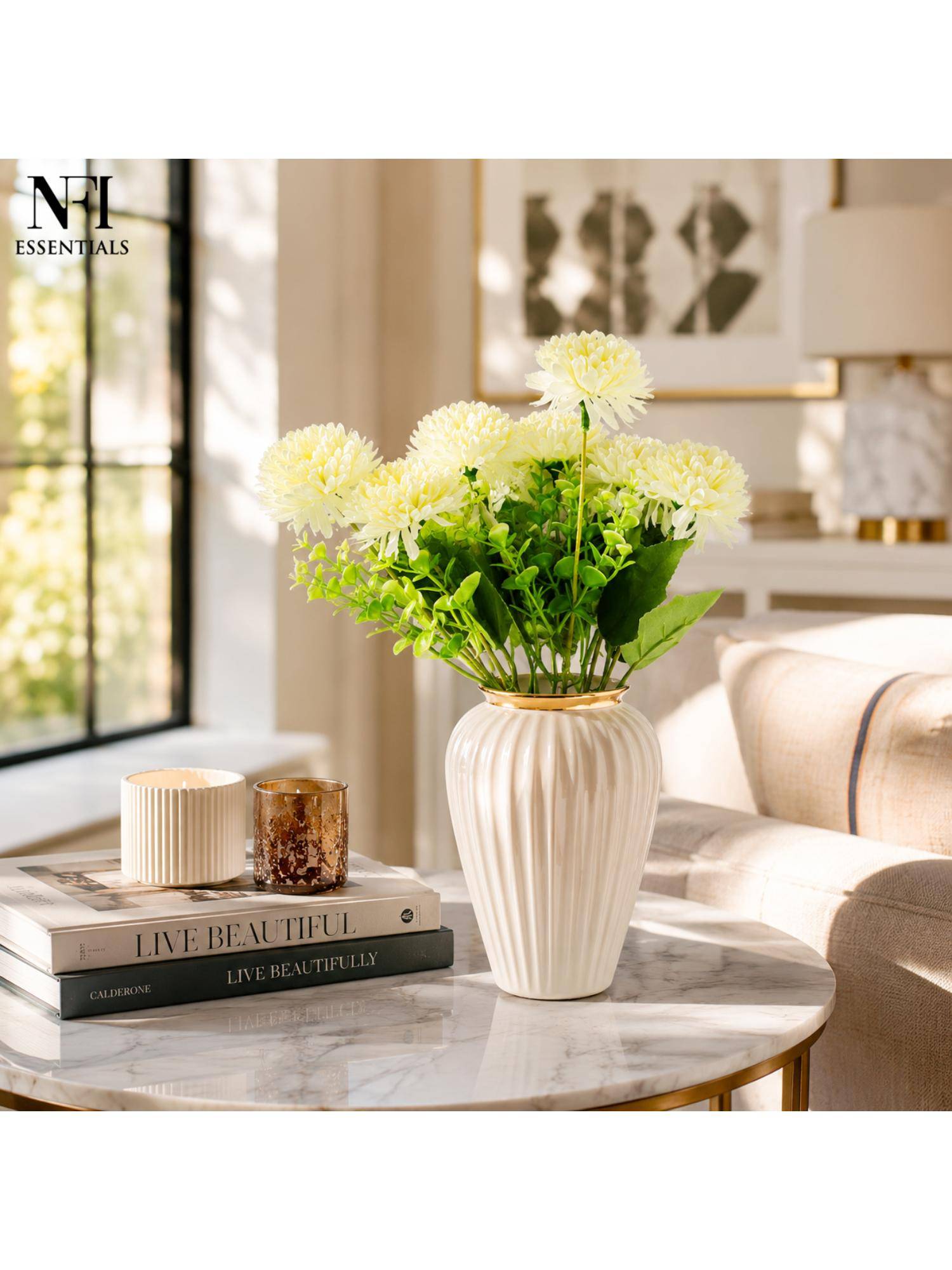 NFI Essentials Artificial White Flower Bunch For Home Decor