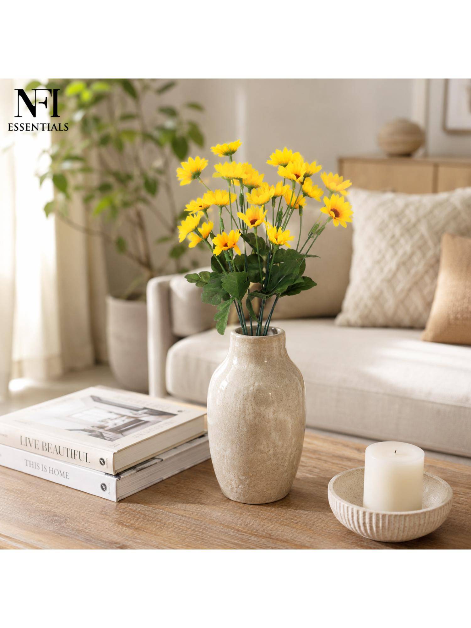 NFI Essentials Yellow Artificial Flower Bunch For Home Decor