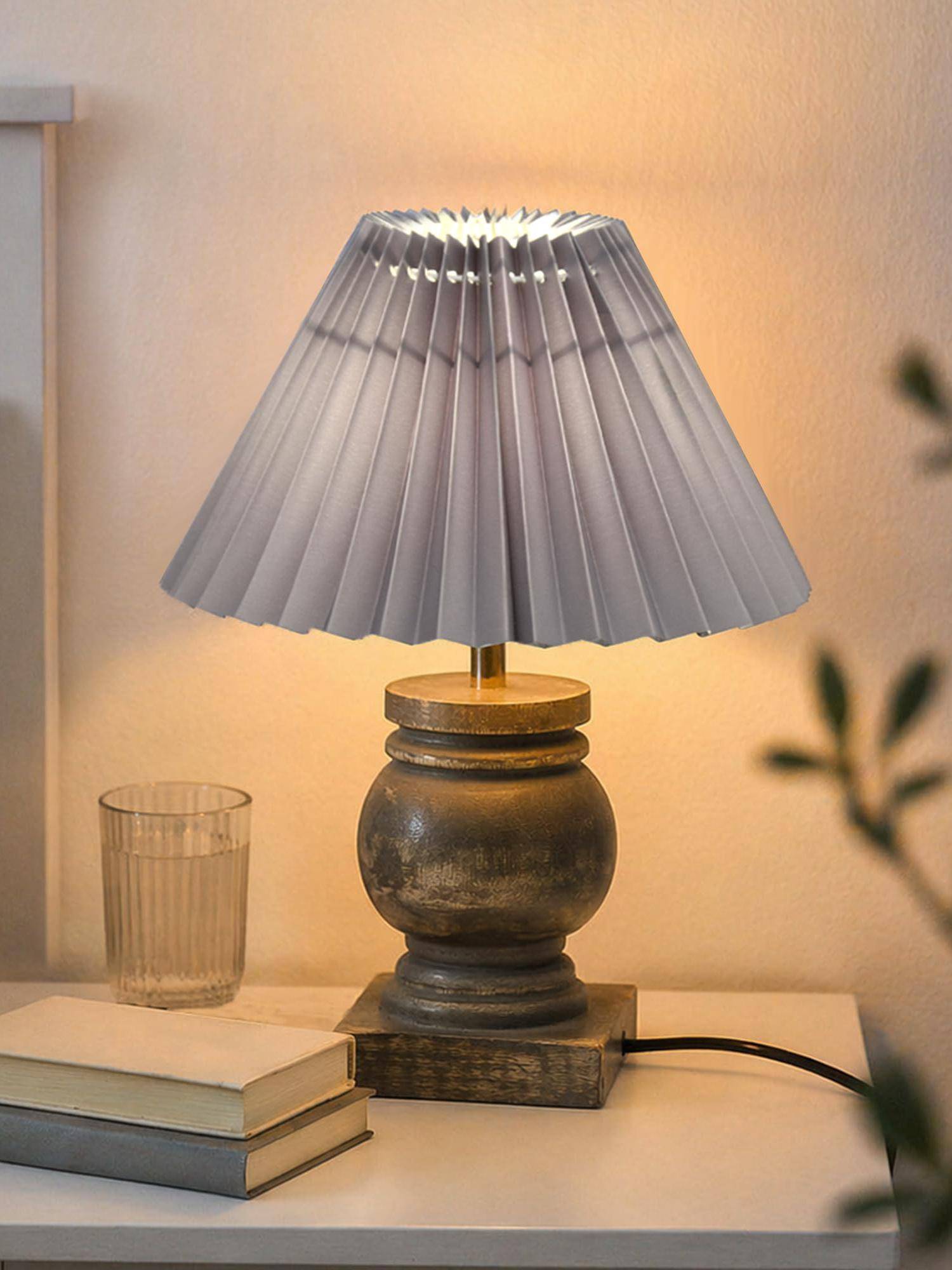 Homesake Grey Simple Retro Wood Grain Farmhouse Bedside Table Lamp