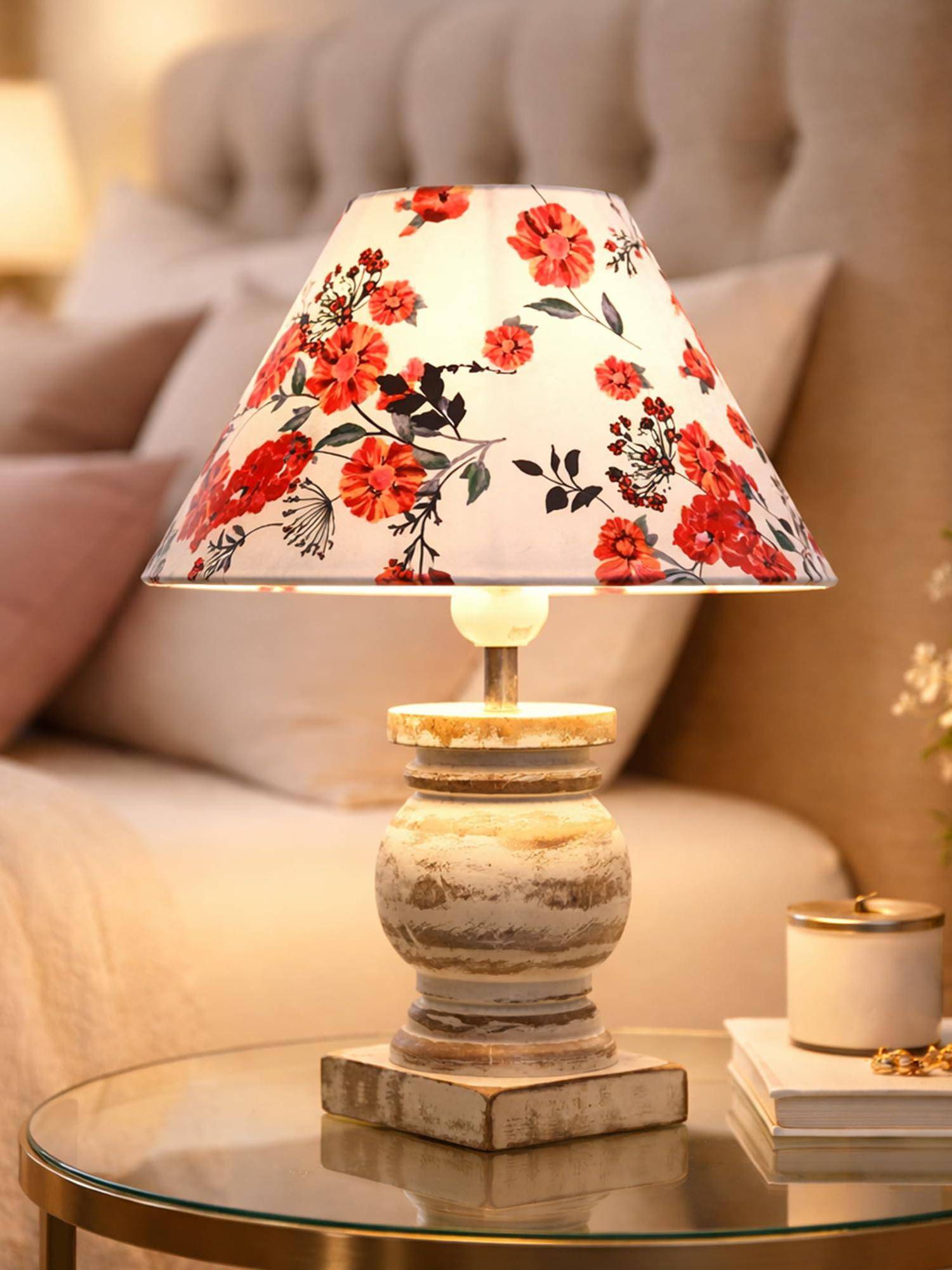 Homesake White Simple Retro Wood Grain Farmhouse Bedside Table Lamp