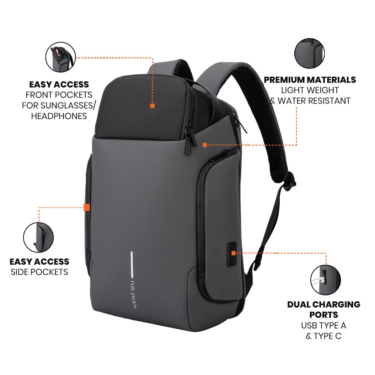 Buy FUR JADEN Anti Theft Number Lock Backpack Bag with 156 Inch Laptop  Compartment USB Charging Port  Organizer Pocket for Men Women Boys Girls  Black at Amazonin