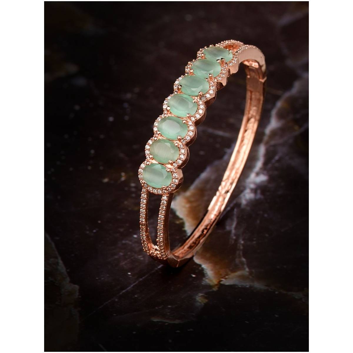 Saraf RS Jewellery Rose Gold plated Sea Green American Diamond stylish Handcrafted Bracelet (Onesize)
