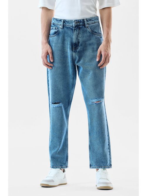 Snitch Baggy Fit Distressed Blue Jeans