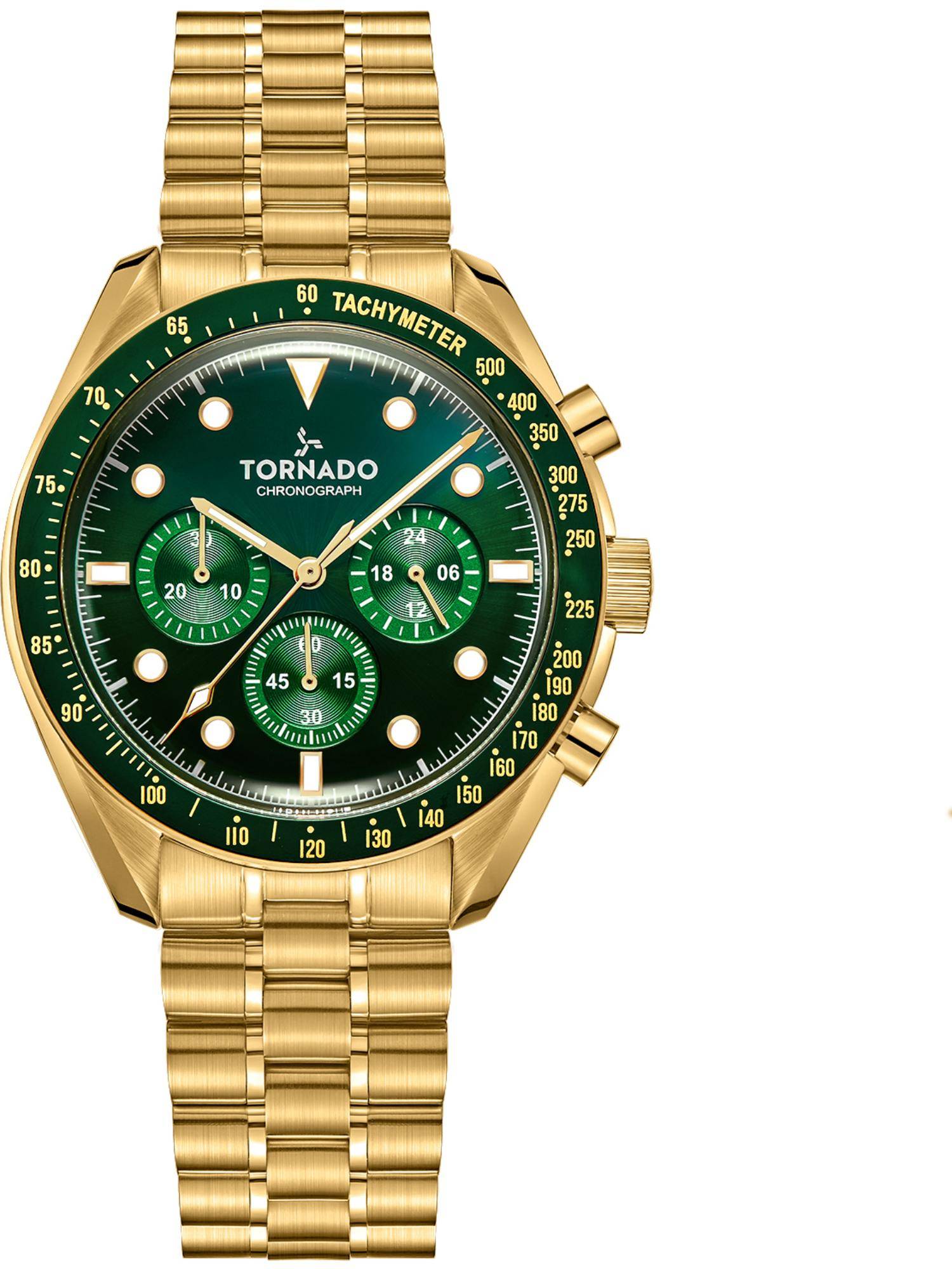 Tornado Cosmic Chrono Chronograph Green Sunray Dial Watch (T22103-GBGH) (M)