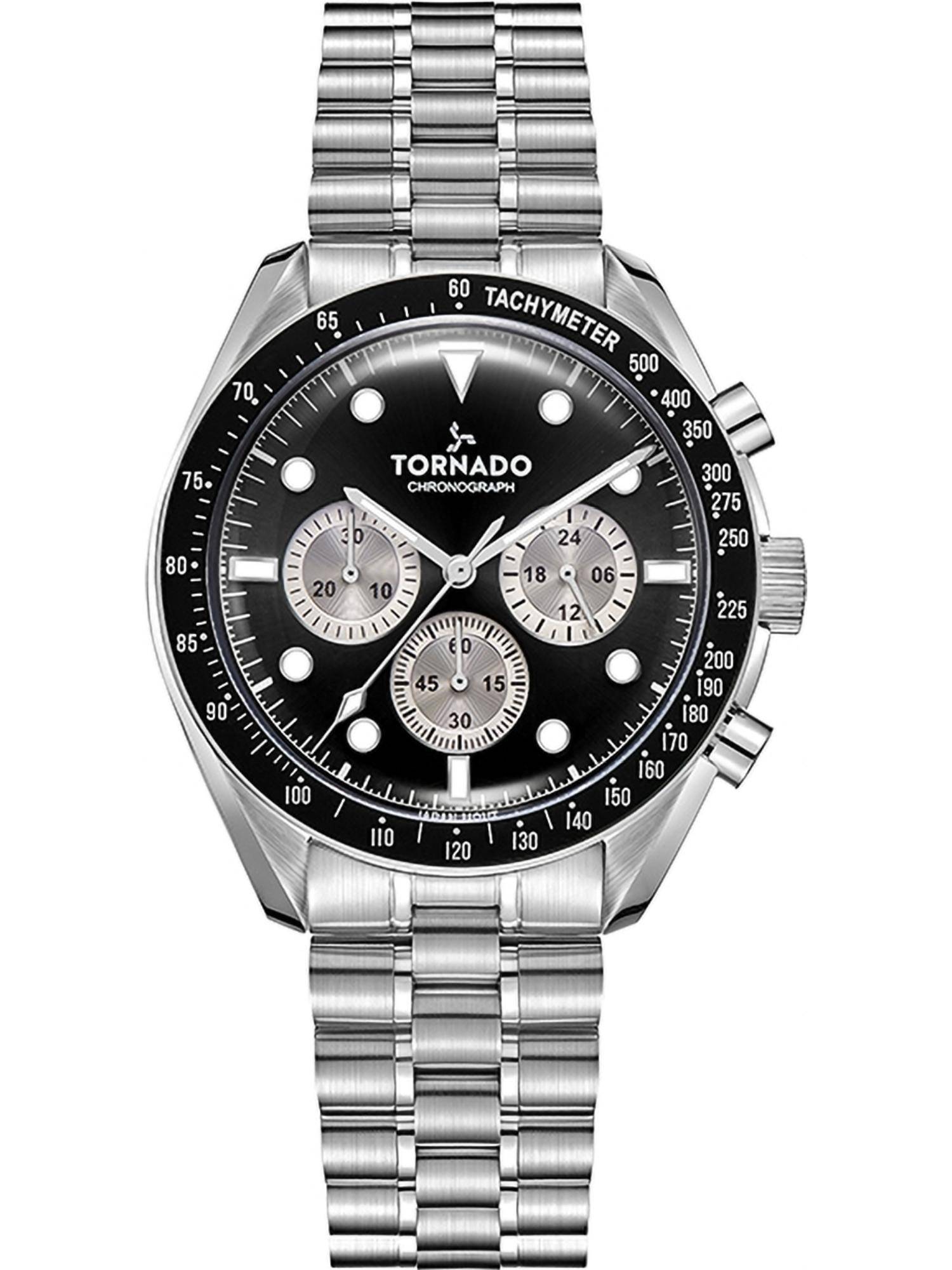 Tornado Cosmic Chrono Chronograph Black Sunray Dial Watch (T22103-SBSB) (M)