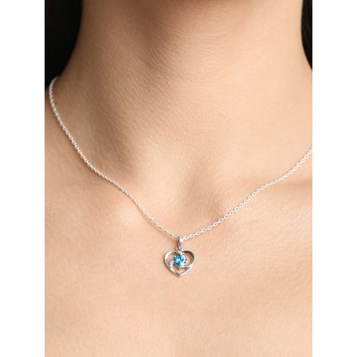 CLARA 925 Sterling Silver Heart Pendant Chain Necklace Rhodium Plated