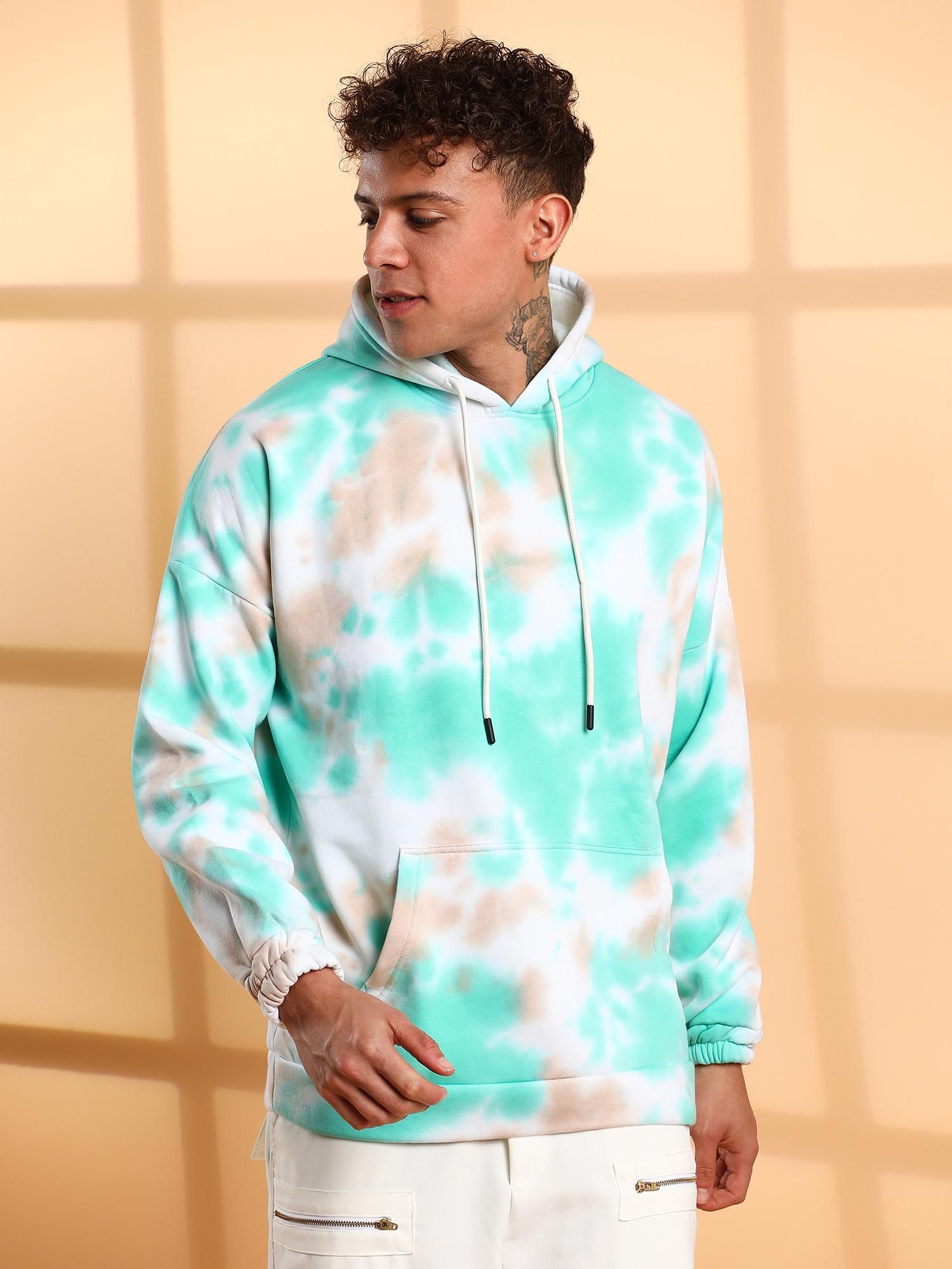 Campus Sutra Men Multicolor Tie Dye Oversized Hoodie with Front Pocket