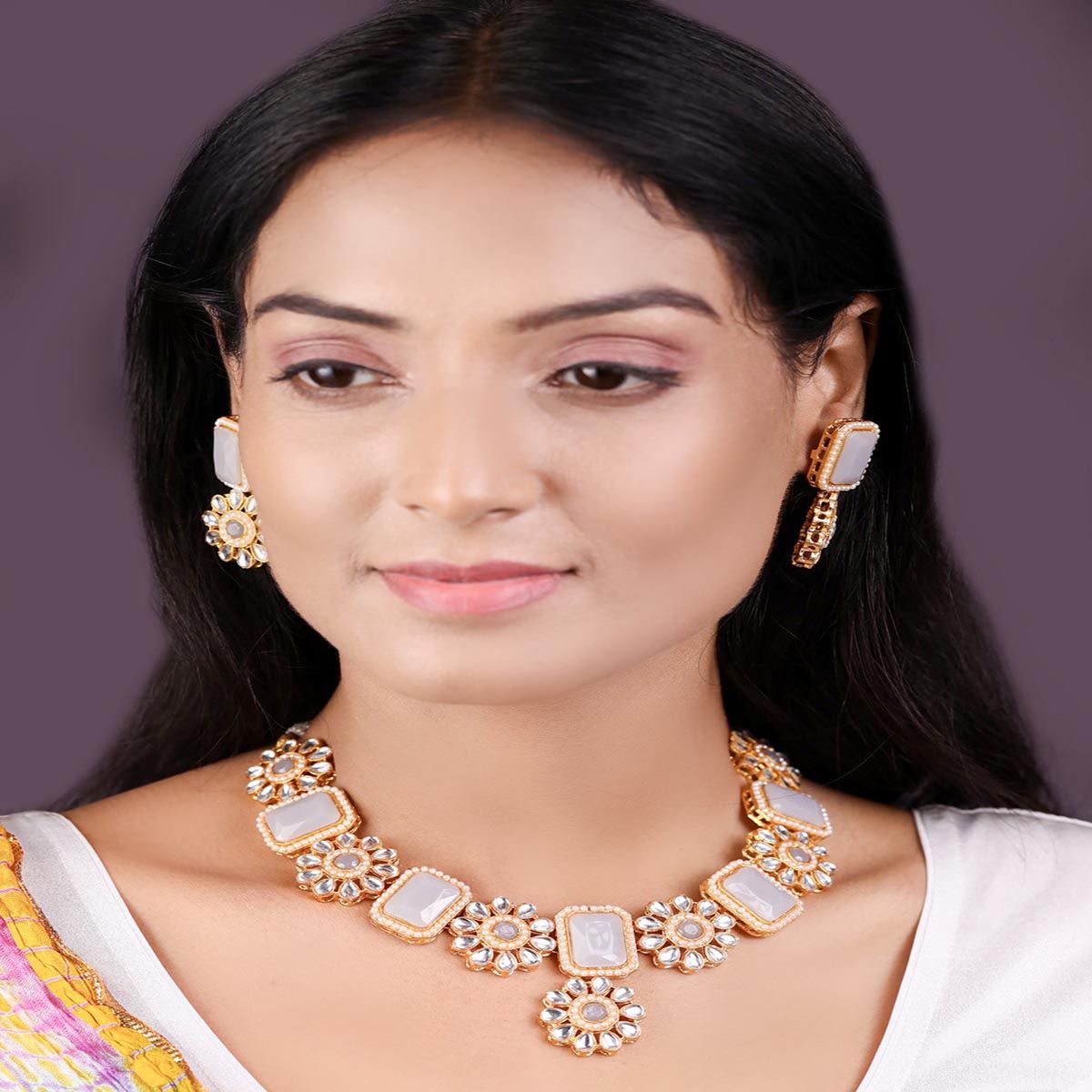 Priyaasi Grey Stones Kundan Gold Plated 