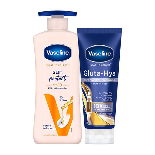 Vaseline Gluta Hya Overnight Radiance Sun Protect SPF 30 Body Lotion Combo