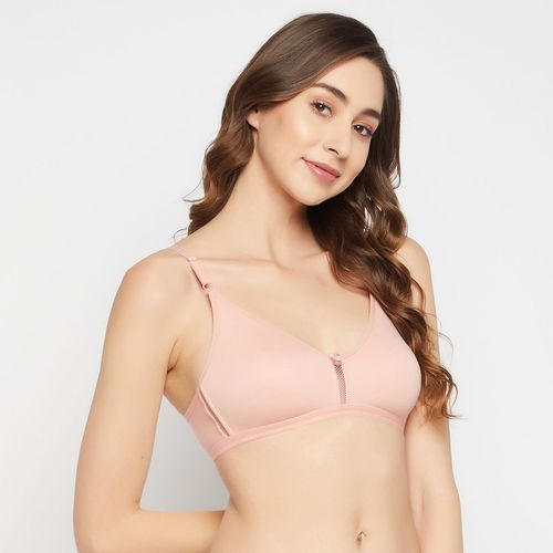 Buy Clovia Cotton Rich Solid Non-Padded Full Cup Wire Free T-shirt Bra - Light  Pink Online
