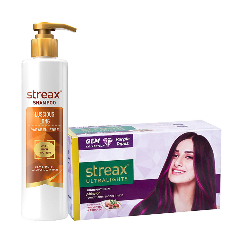 Streax Ultralights Purple Topaz + Streax Luscious Long Shampoo: Buy Streax  Ultralights Purple Topaz + Streax Luscious Long Shampoo Online at Best  Price in India | NykaaMan