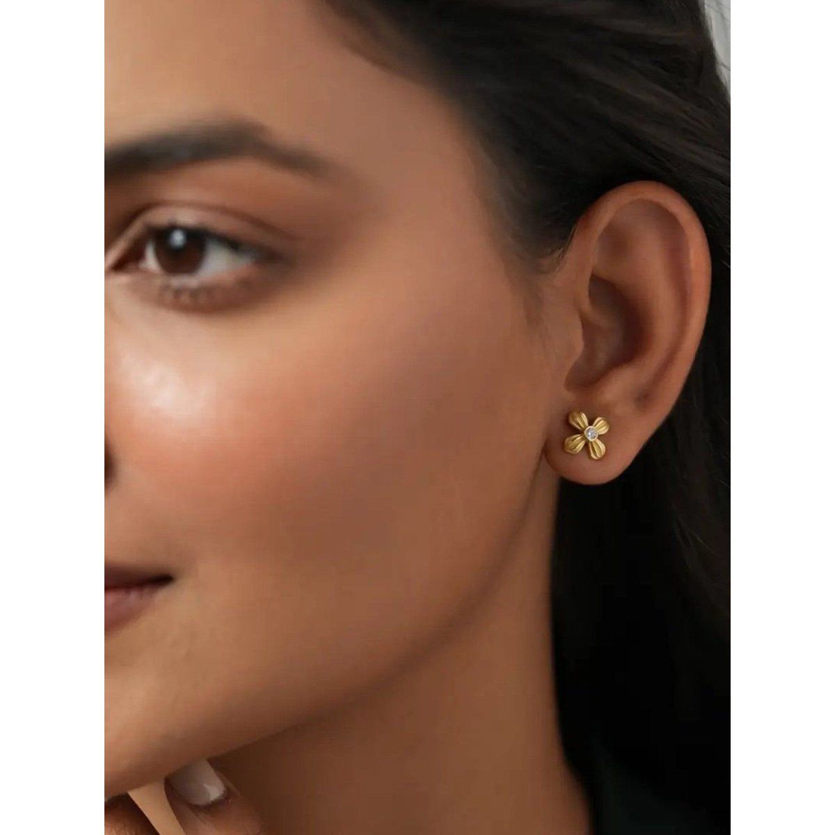 Buy MABEL 925 Sterling Silver 18 Karat Gold Plated Flower Stud Earrings, Jewellery for Women Online