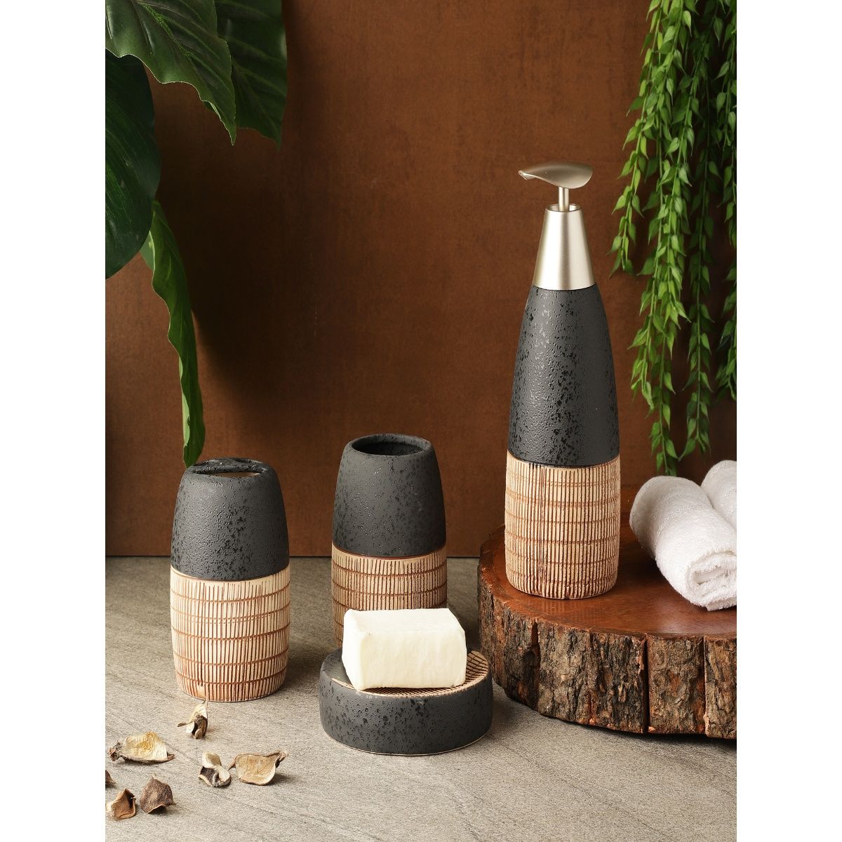 The Decor Mart Black Ceramic Pore and Slate Bath Accessory Set Buy The