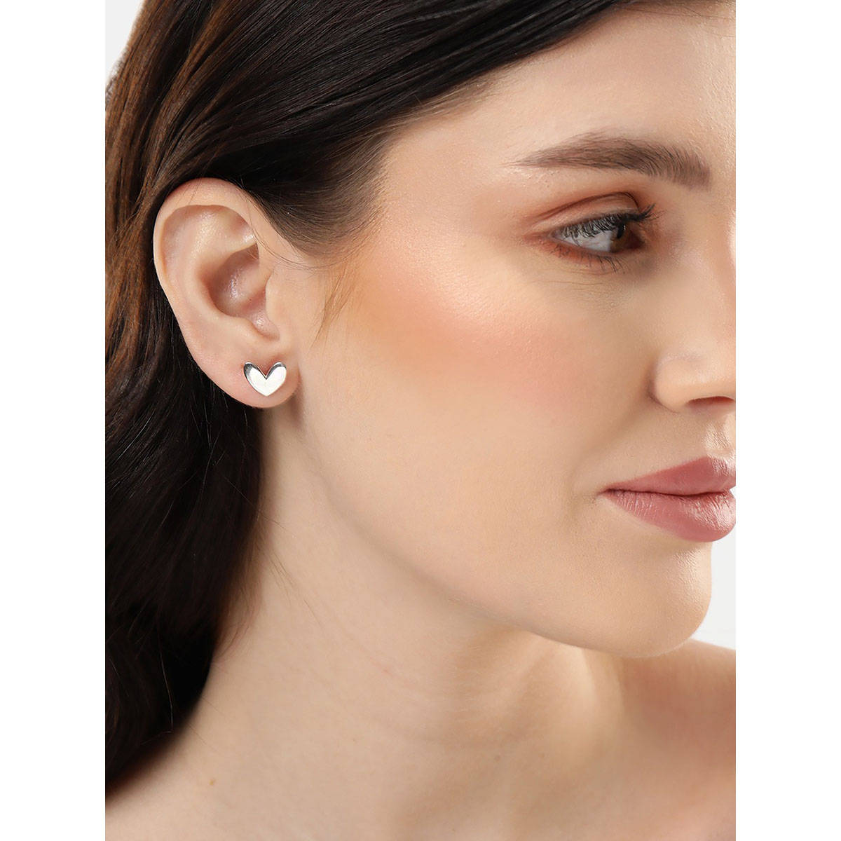Carlton London Rhodium Plated Heart Fancy Stud Earring