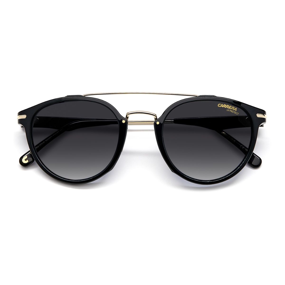 Carrera Sunglasses Dark Grey Shaded Lens Pantos Sunglass Black Gold