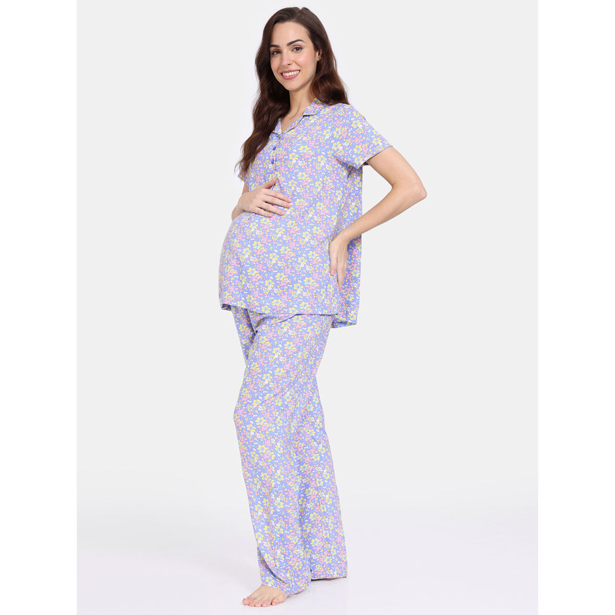 Zivame Maternity Floral Pop Woven Top And Pyjama Dutch Canal (Set of
