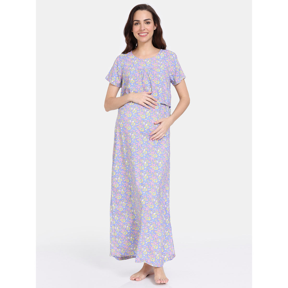 Buy Zivame Maternity Floral Pop Woven Knee Length Nightdress