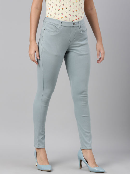 Buy Go Colors Women Dusty Solid Super Stretch Jeggings - Blue Online