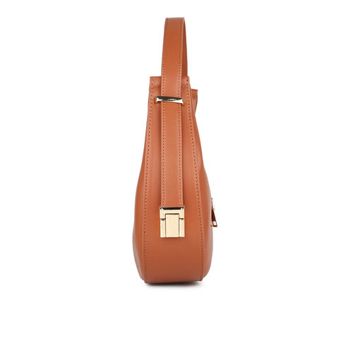 Buy Women Tan Solid Pu Half Moon Resizable Shoulder Bag Online