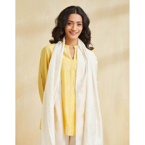 Fabindia White Cotton Silk Chikankari Stole