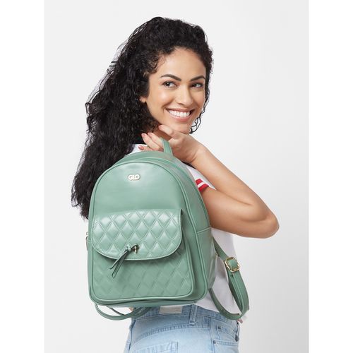 Globus Women Sage Green Textured Smart Casual Backpack