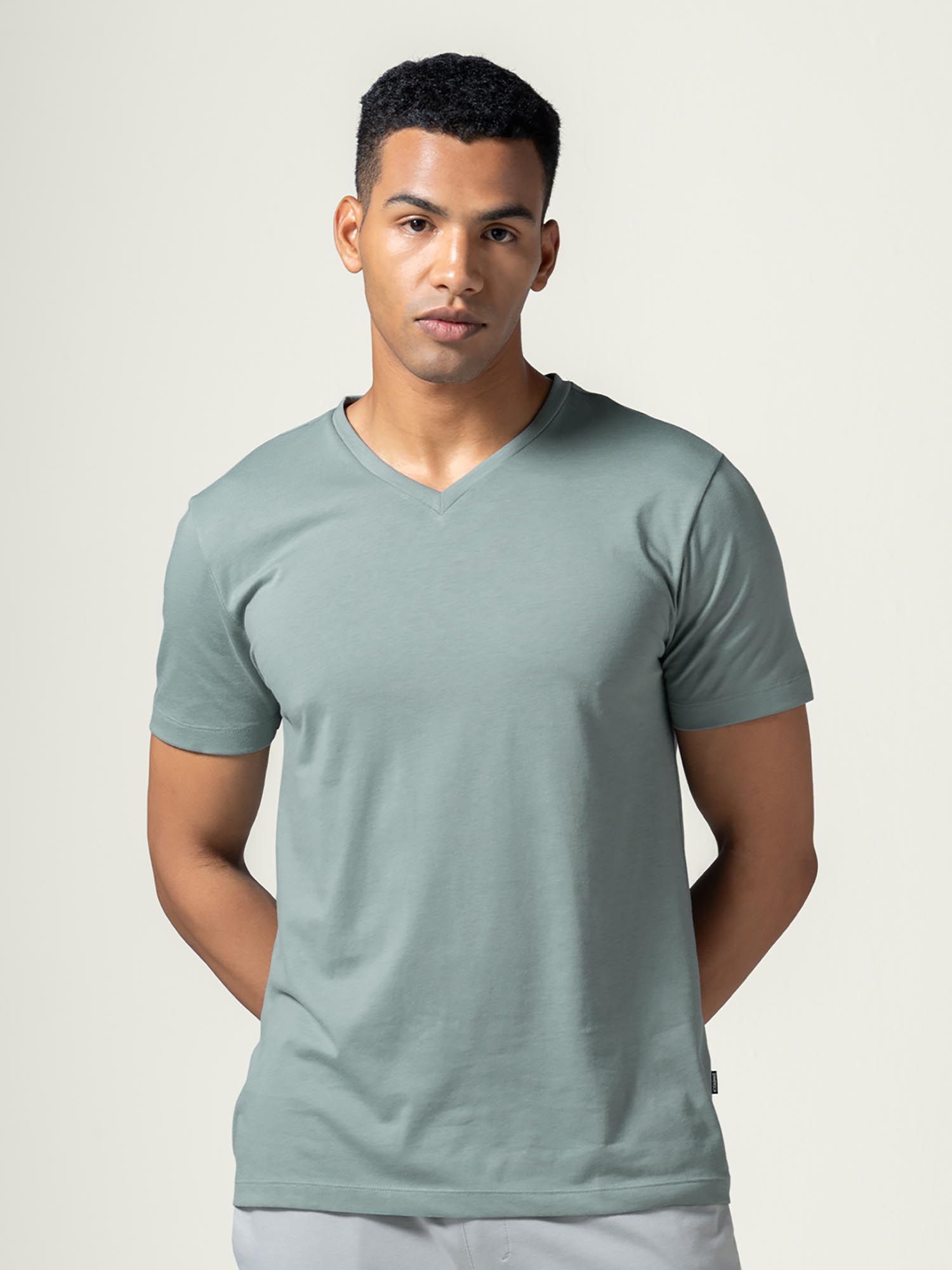 Buy DaMENSCH Men Grey Breeze Ultralight V-Neck Solid T-Shirt Online