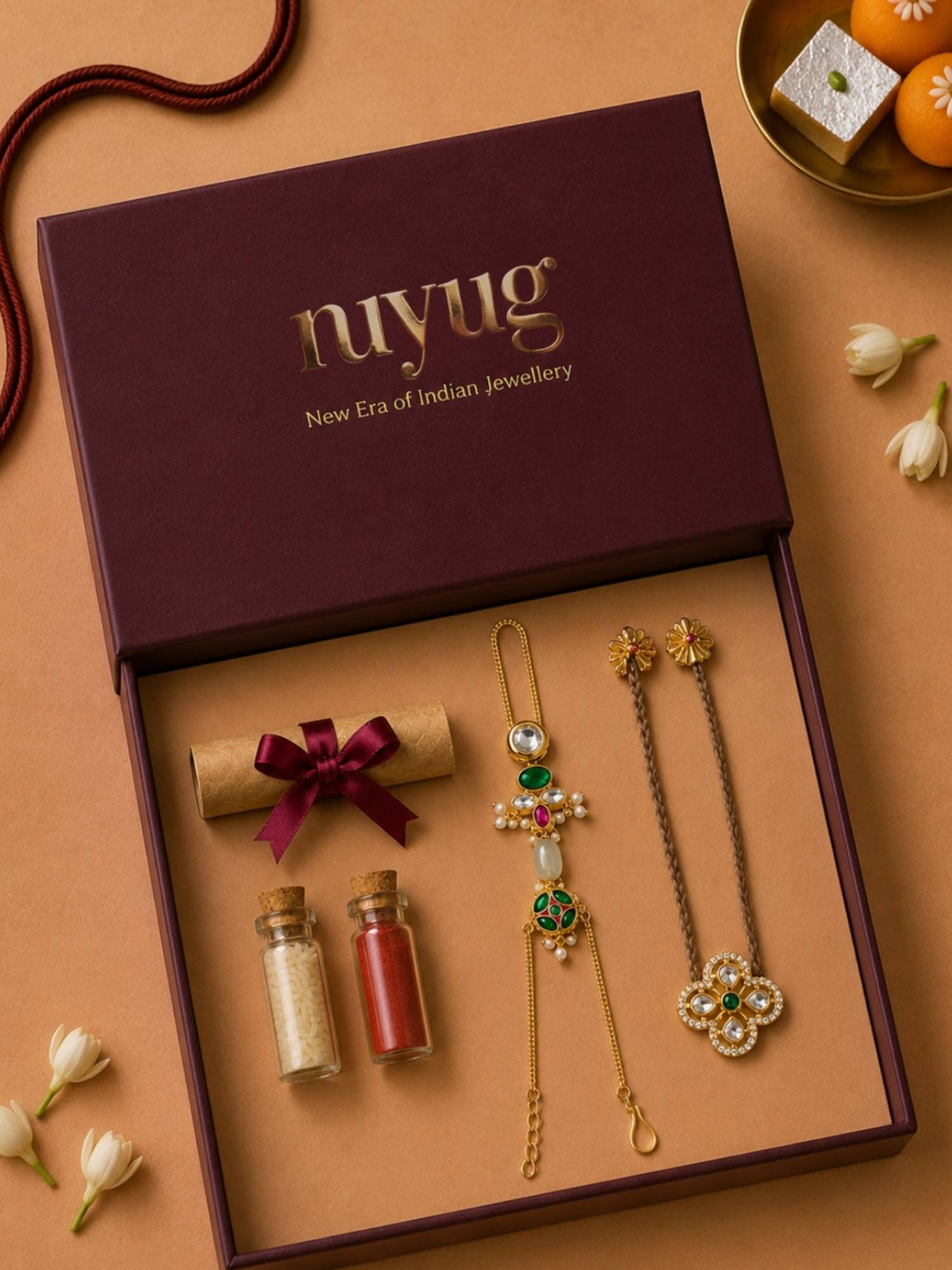 Nuyug Rajwada Bhaiya Bhabhi Rakhi Gift Set