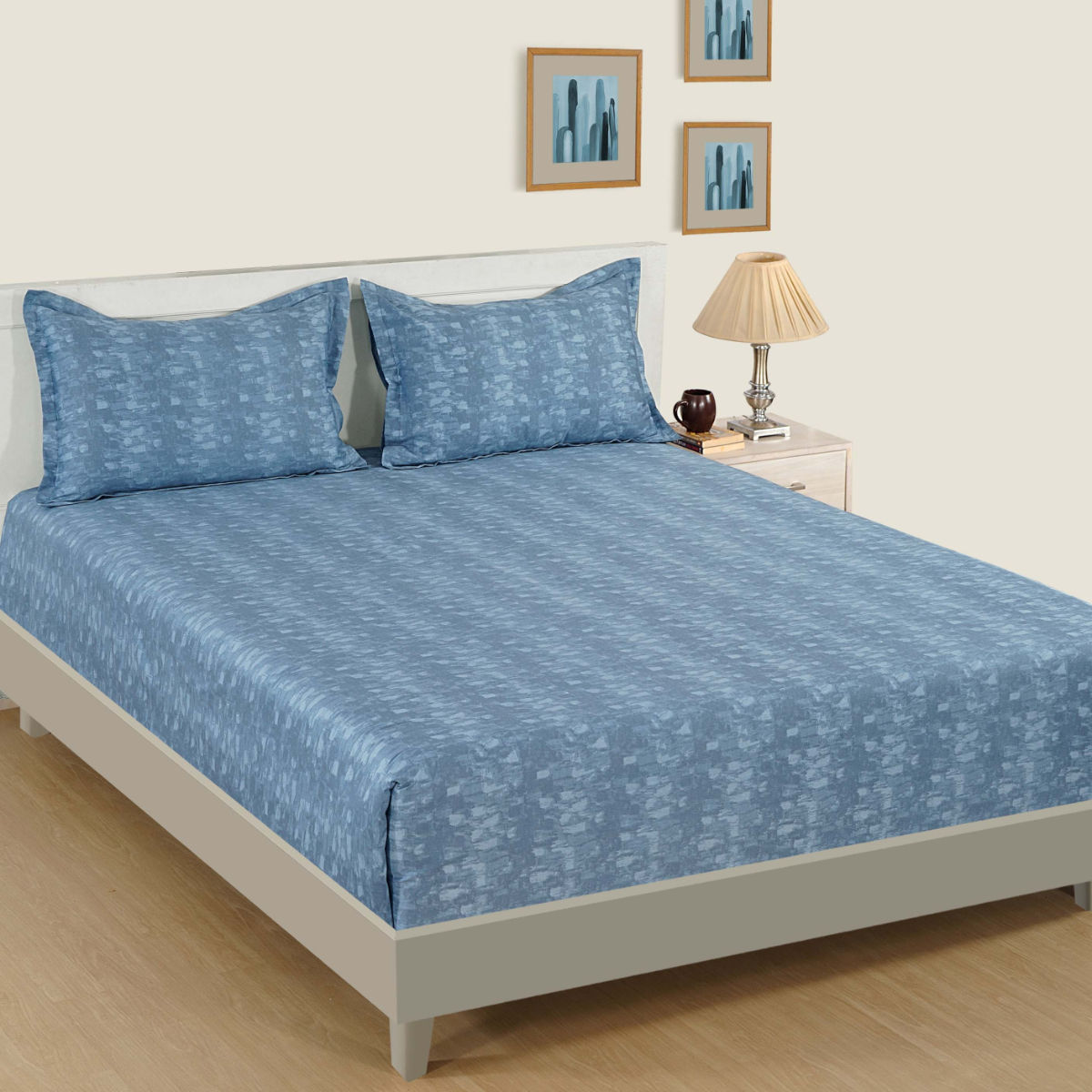 Swayam 500 Tc Motifs Print Cotton Double Bed Sheet With 2 Pillow Cover