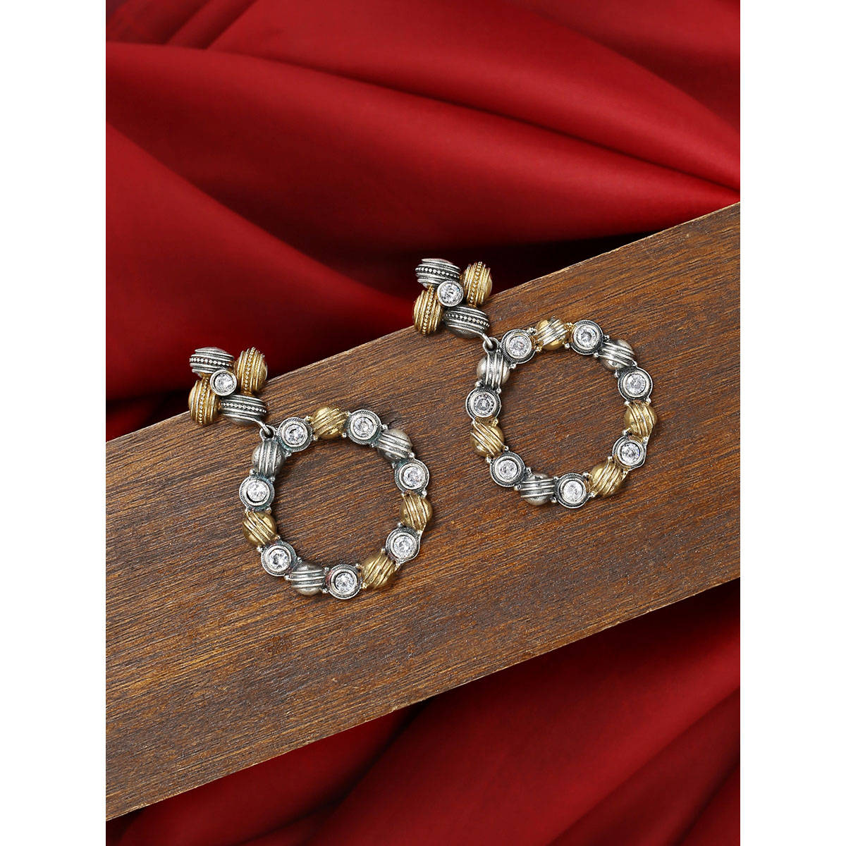 VIRAASI Dual Tone White Stone Earrings