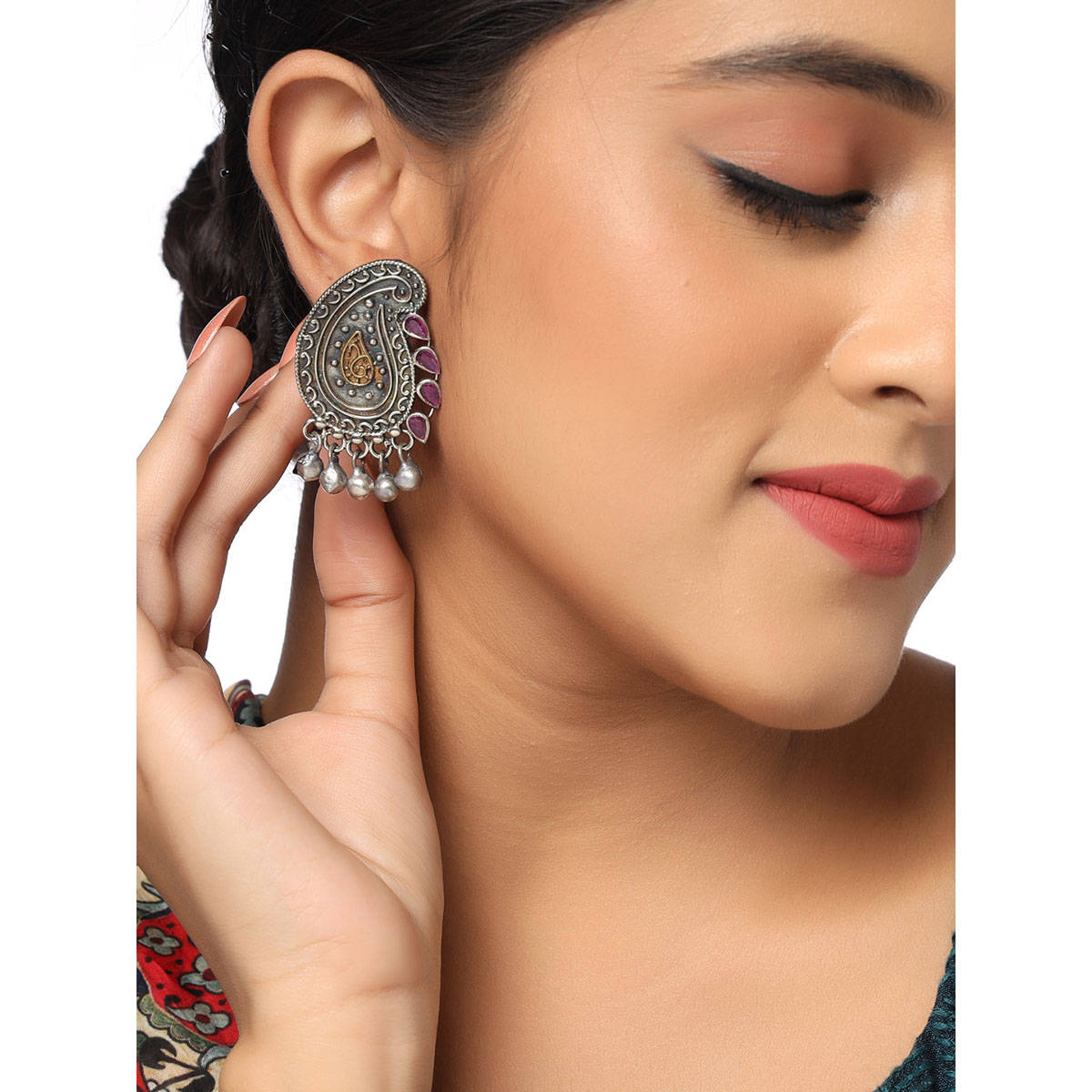 VIRAASI Dual Tone Pink Stone Studded Earrings