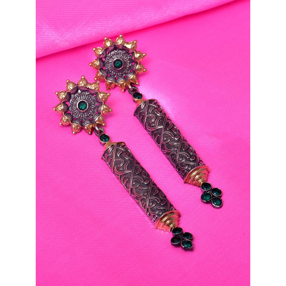 VIRAASI Dual Tone Floral Design Drop Earrings