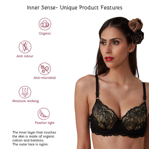 Buy Inner Sense Organic Cotton Padded Underwired Lace Bra - Black (36C)  Online