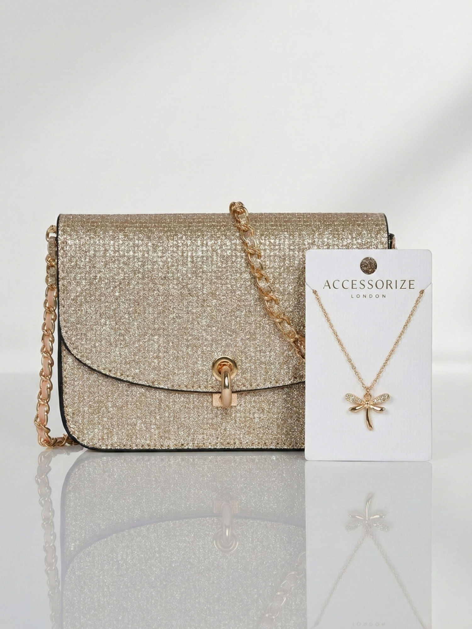 Buy Accessorize London Gold Shimmer Sling Bag & Dragonfly Pendant