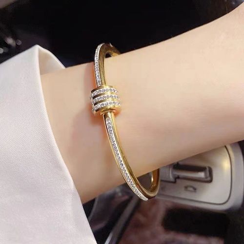 Designs You Stainless Steel Gold Plated American Diamond Studded Bangle  Style Bracelet