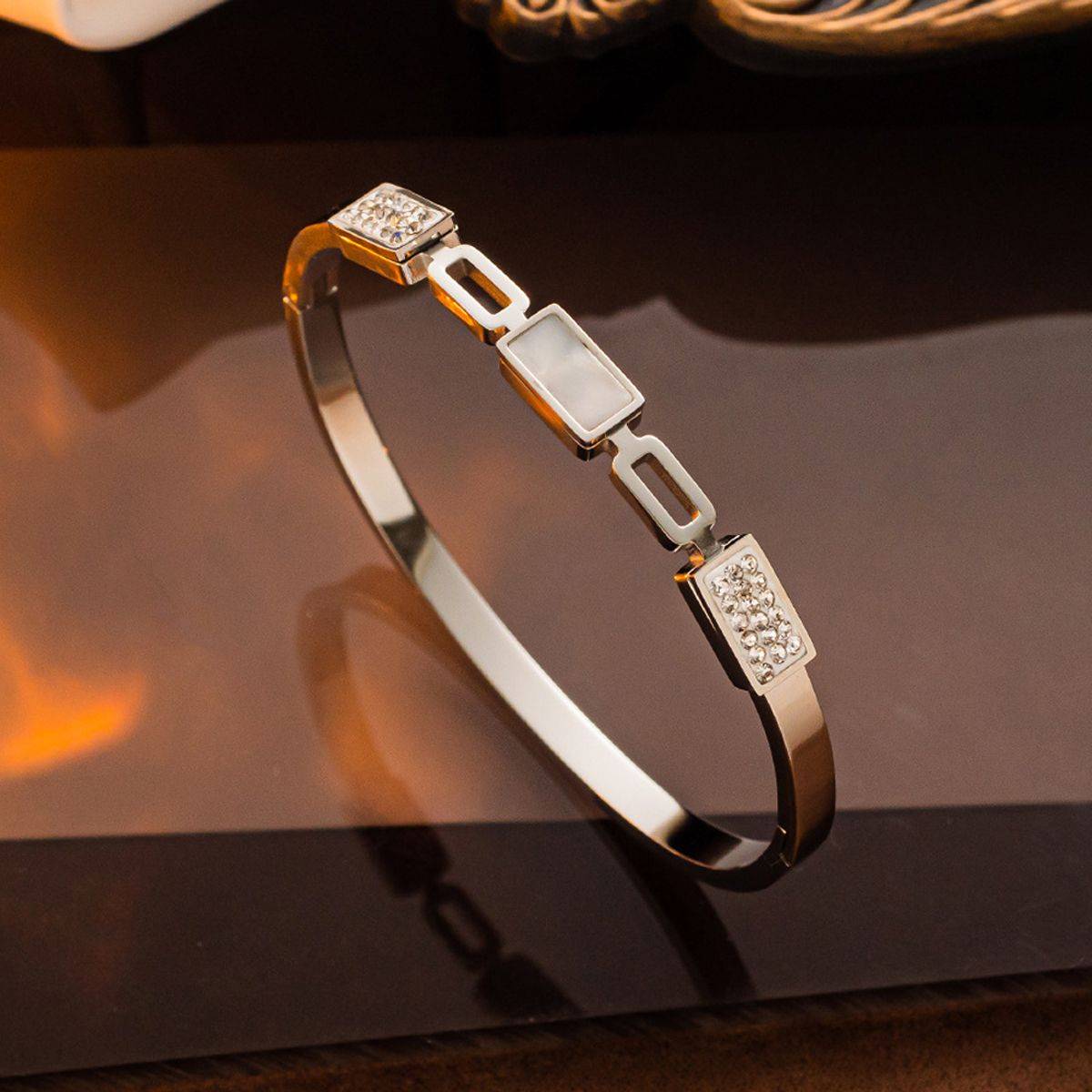 Designs & You Stainless Steel Gold Plated Mother Of Pearls Geometric Bracelet