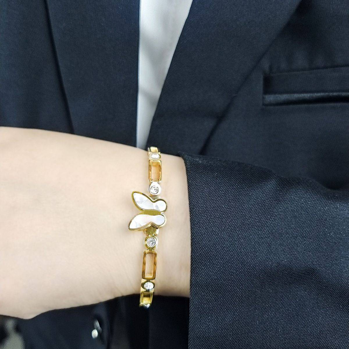 Designs & You Stainless Steel Gold Plated Butterfly Inspired Mother Of Pearls Contemporary Bracelet