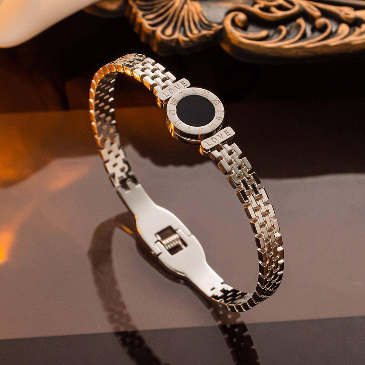 Designs & You Stainless Steel Silver Plated Roman Numerals Zig Zag Style Contemporary Bracelet