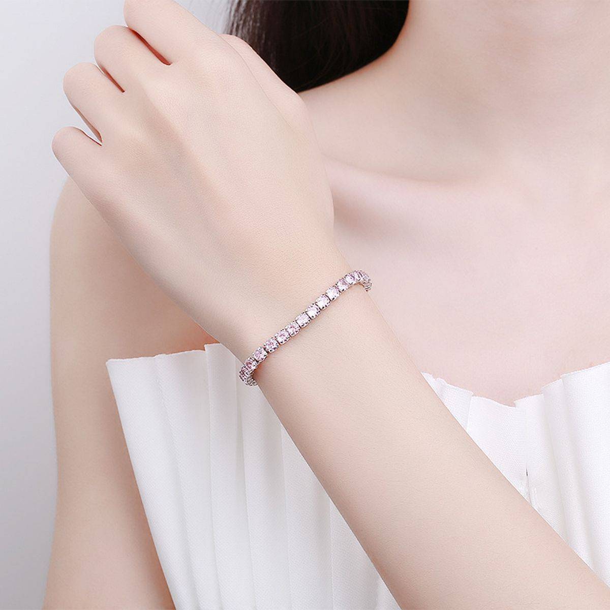Designs & You Silver Plated Round Cut Cubic Zirconia Purple Matrix Tennis Bracelet