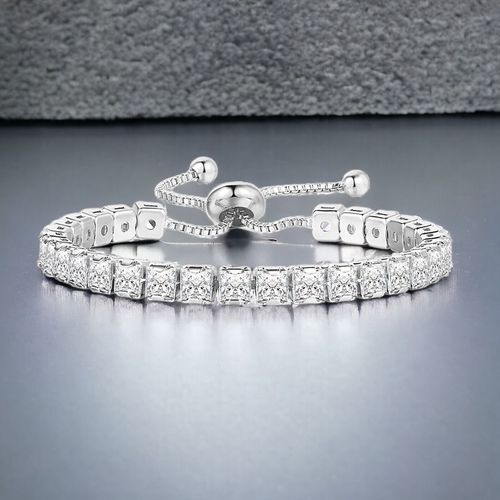 Designs You Silver Plated Square Cut Cubic Zirconia White Matrix Tennis  Bracelet