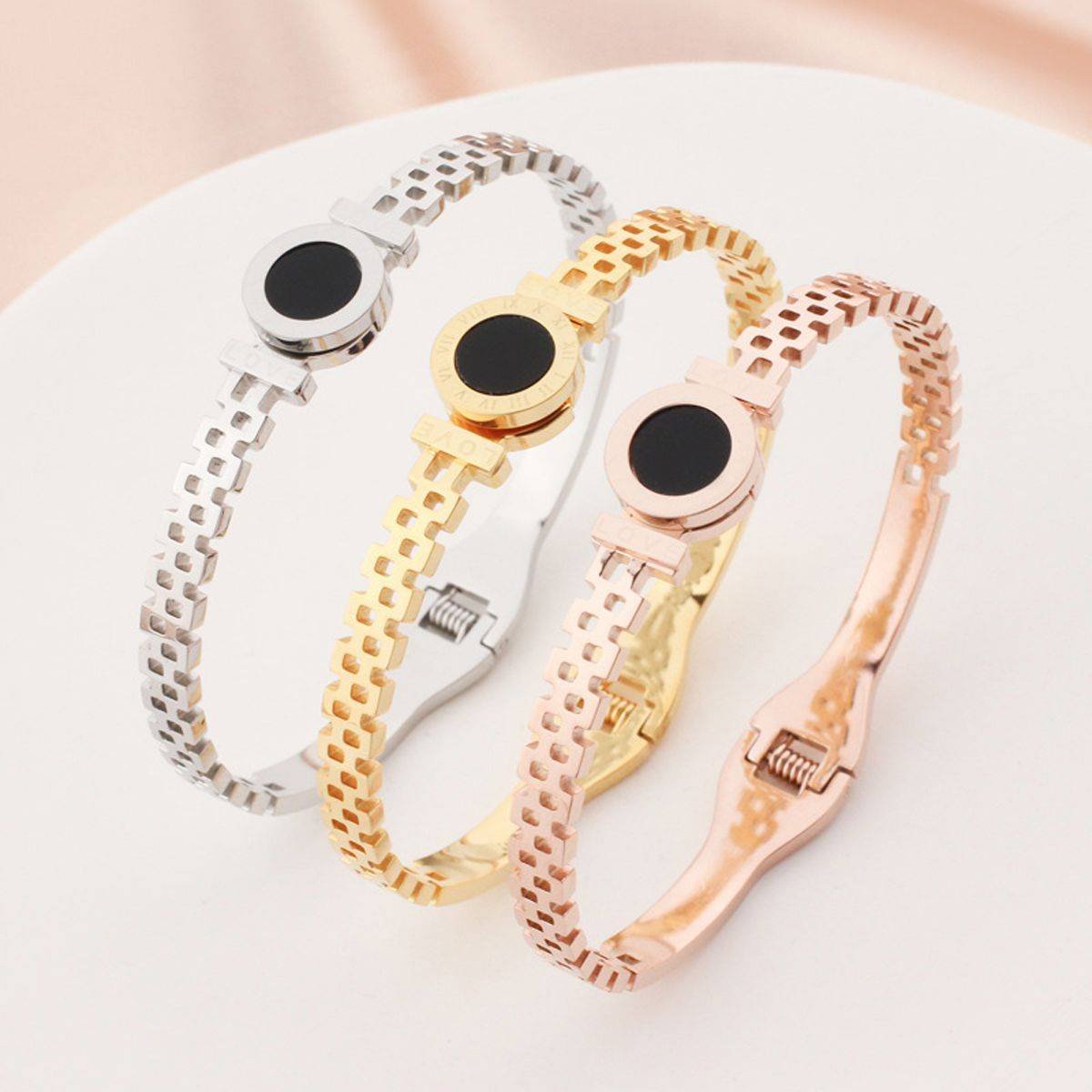 Designs & You Gold, Rose Gold And Silver Roman Numerals Zig Zag Style Contemporary Bracelet