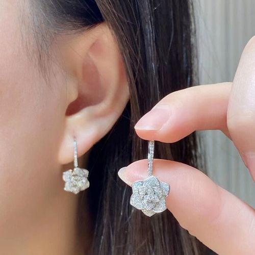 Designs You Silver Plated American Diamond Floral Rose Themed Drop  Earrings