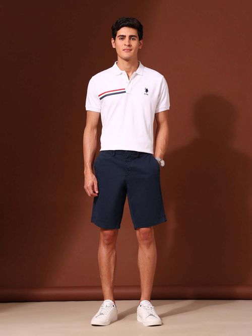 POLO Men Mid Rise Slim Fit Navy Blue Chino Shorts